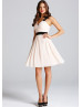 Blush Pink Chiffon Black Lace Straps Short Prom Dress 